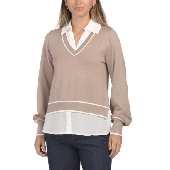 BELLDINI Mochaccino Twofer V-neck Sweater - Picture 1 of 2